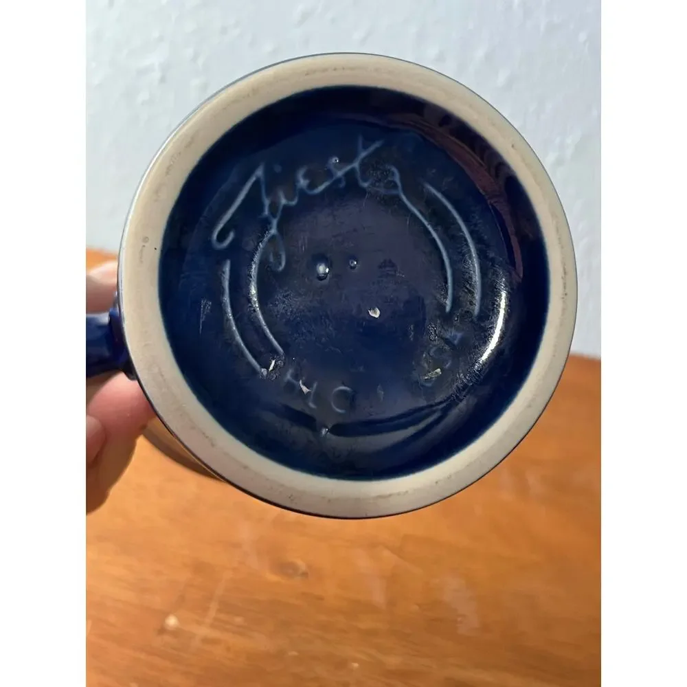 VTG Homer Laughlin Fiestaware Mug Embossed Cobalt Blue Pedestal Cappucino Latte